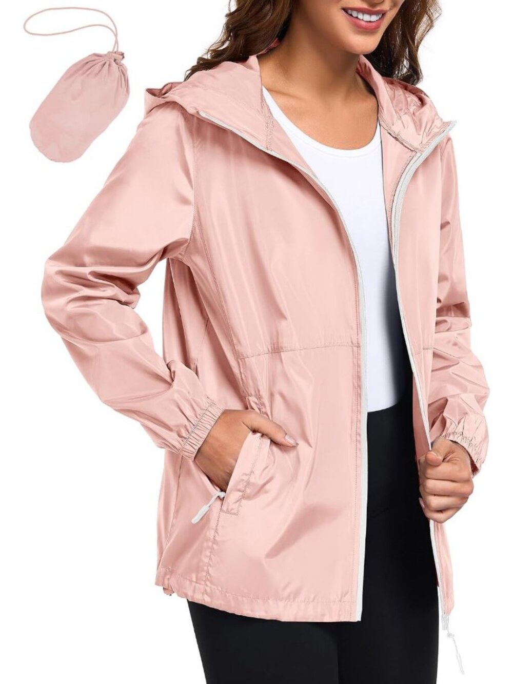 Lightweight Waterproof Hooded Rain Jacket - Packable Active Windbreaker for